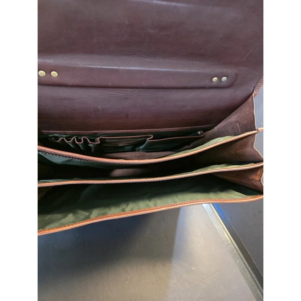Vintage Gokey USA Brown Leather Flapover Briefcase Messenger Bag Luggage Tag